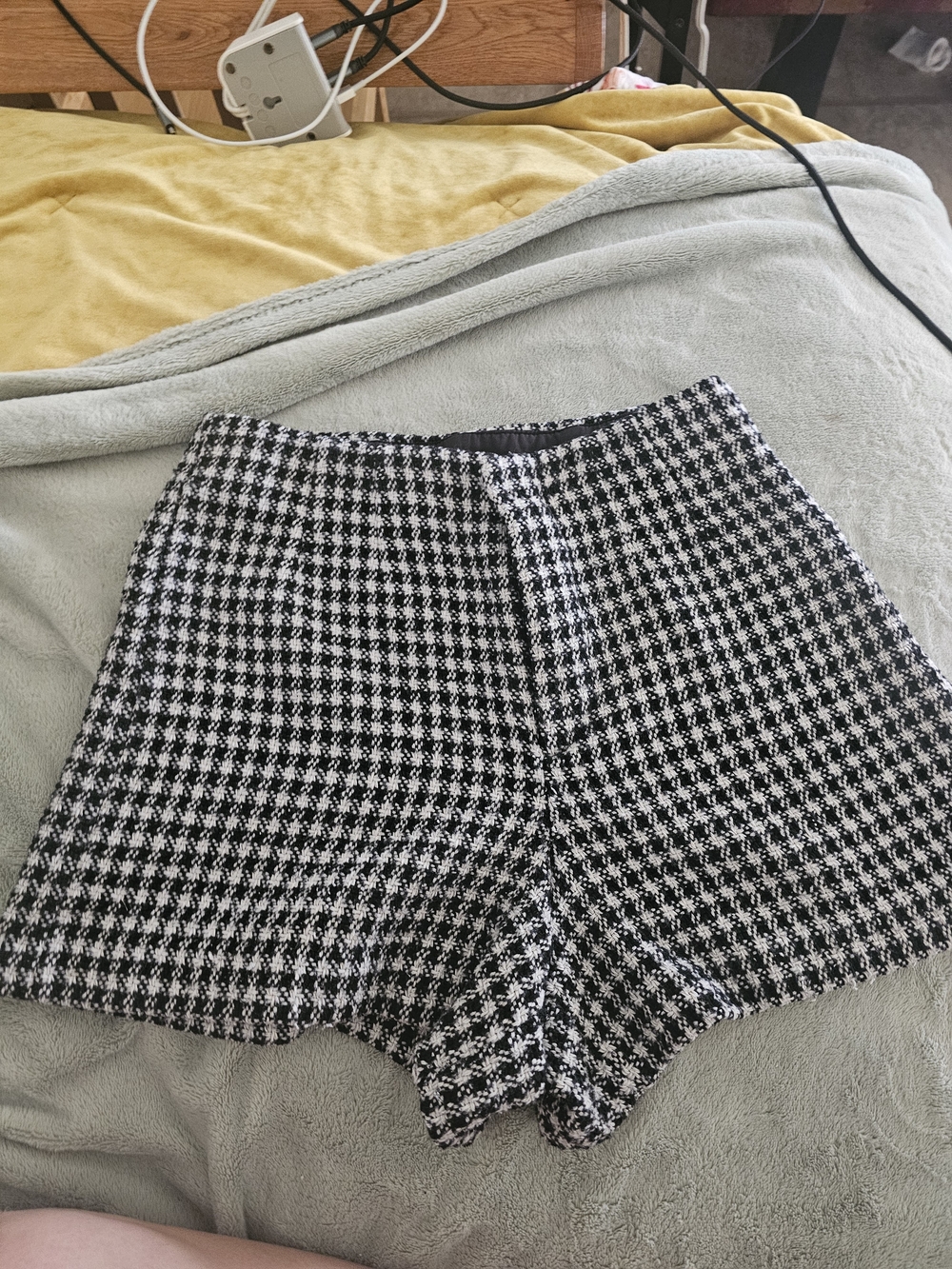 Zara Black & White Houndstooth High-Waist Shorts